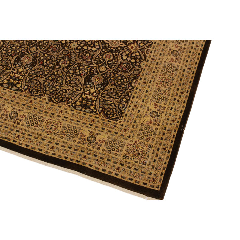 Tapis oriental noir / beige / vert en laine noué à la main 8 pi 4 po x 10 pi 5 po Roby