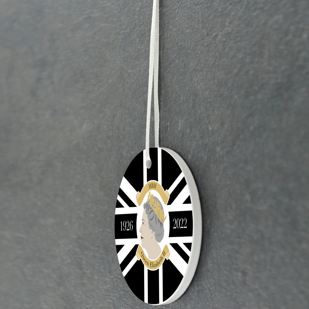 Queen Mature Union Jack Circle Shaped Ceramic Ornament