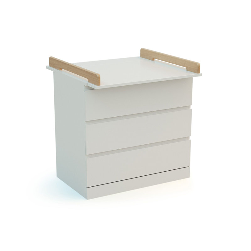 KIRA Greenguard Gold Certified Changing Table Topper with Pad with Safety Strap and Safety Strap, White and Varnished Beech