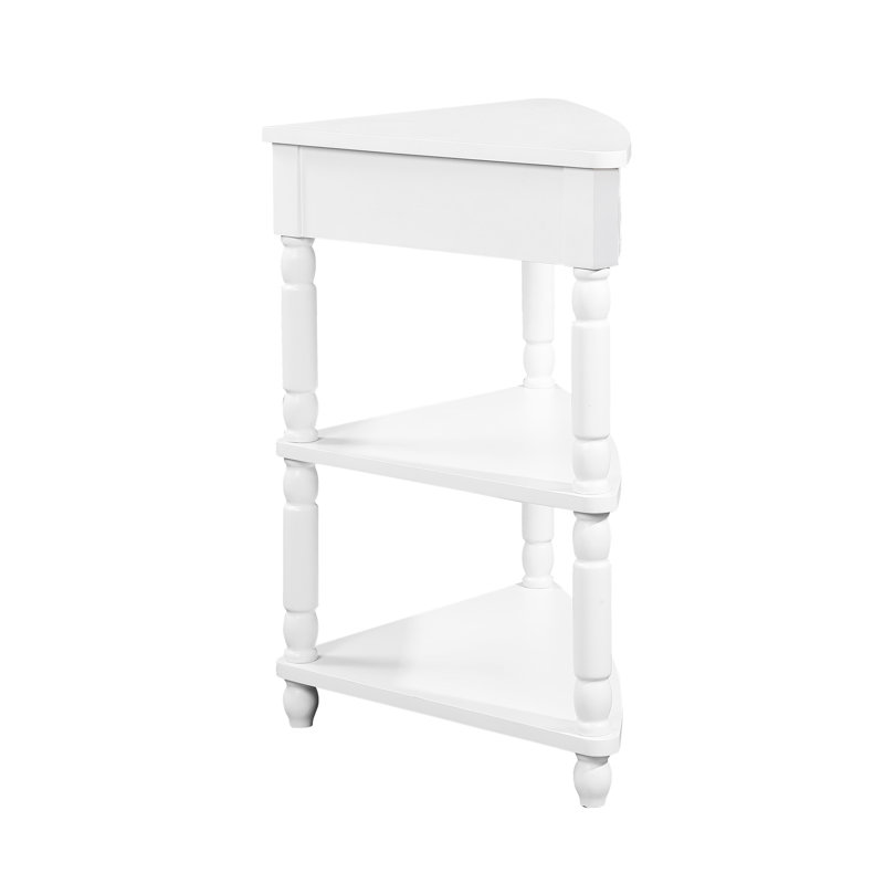 Compact Milk White Corner Table, 33.8'', With Solid Wood Legs 33.8'' Legs, Maximizes Small Space Utilization