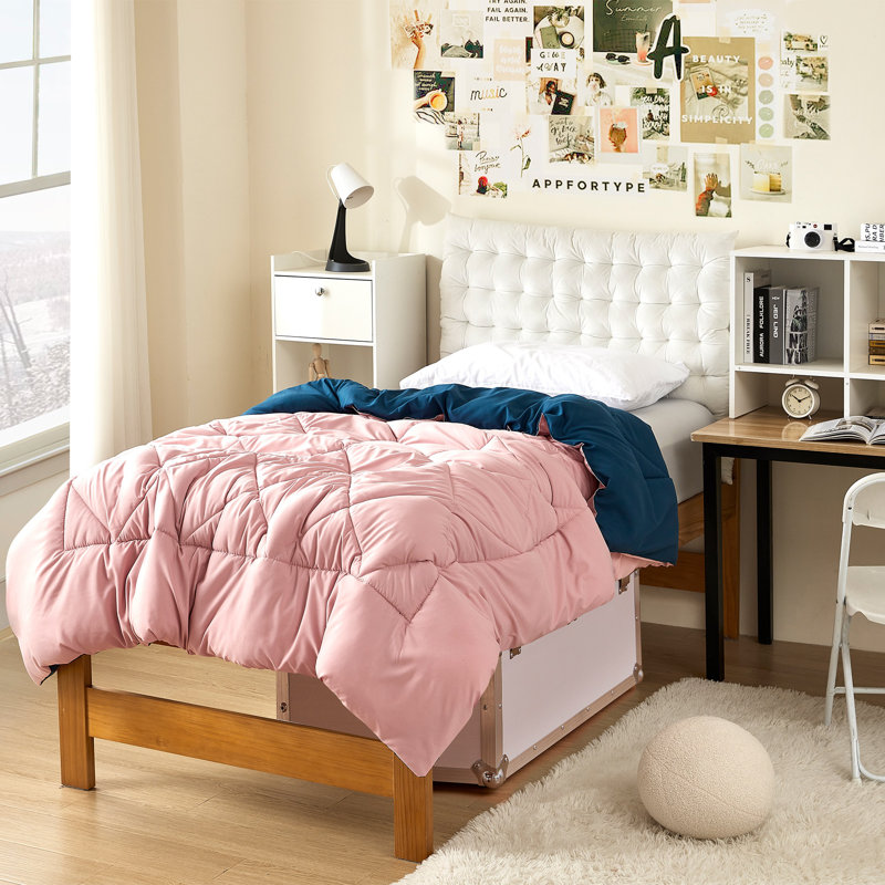 Reversible Microfiber Twin XL Dorm Comforter, Pink/Navy Blue