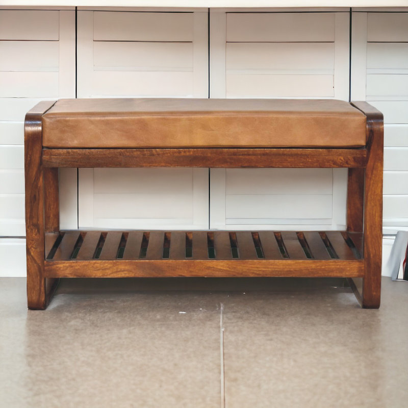 Banc de rangement rembourré en cuir Mellan