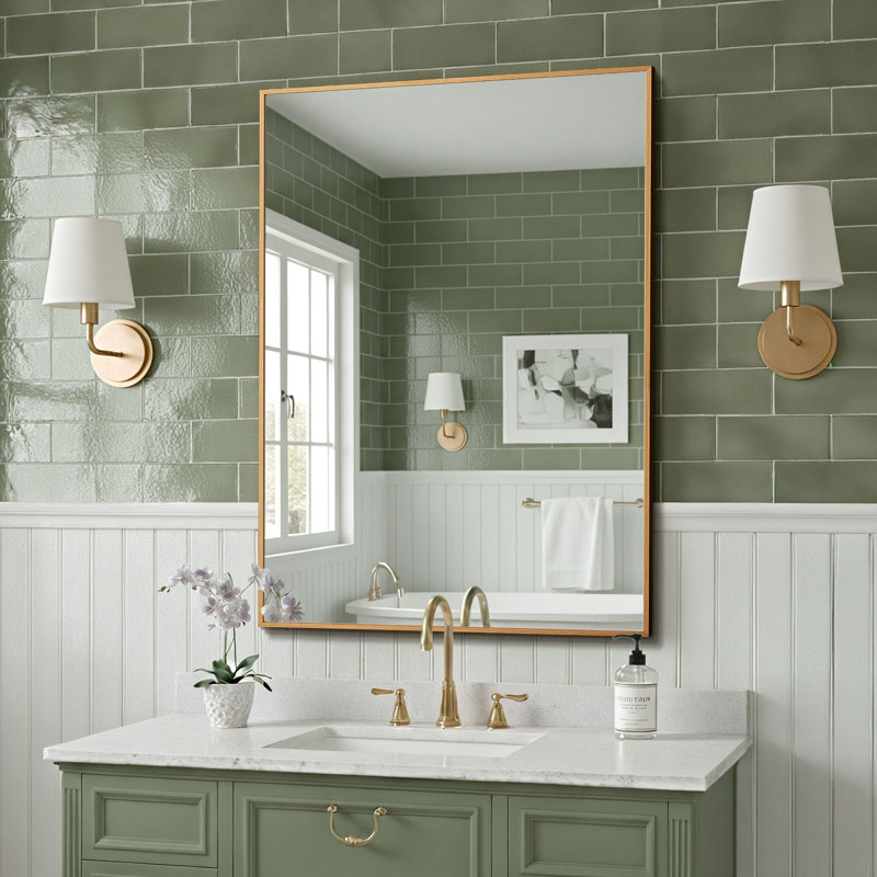 Eppinger 36" H x 24" W Shatterproof Metal Framed Wall Mirror (Set of 2), Gold