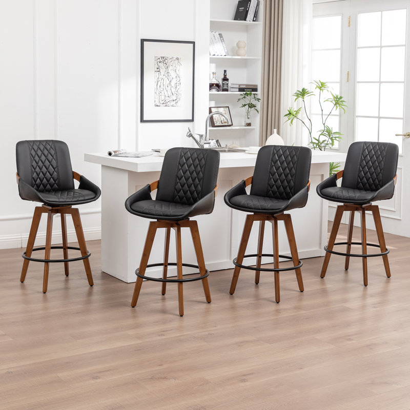 Swivel Upholstered Counter Stool, 4, Black, Bar Stool (77cm Seat Height)