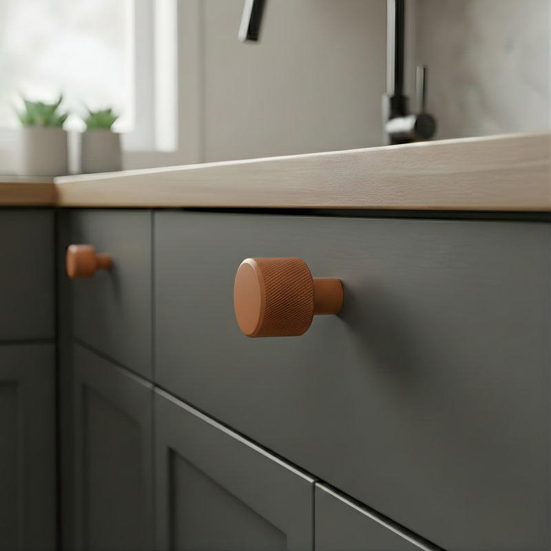 ROUS Hardware Mid Century Modern Knurled Knob, Copper (Brown)