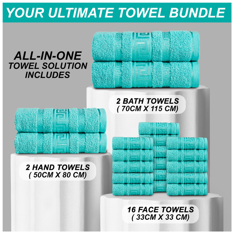 20-Piece Luxury Cotton Towel Set | Soft, Cosy Family Bale Set with 2 Bath, 2 Hand, 16 Face Towels for Ultimate Comfort, Aqua