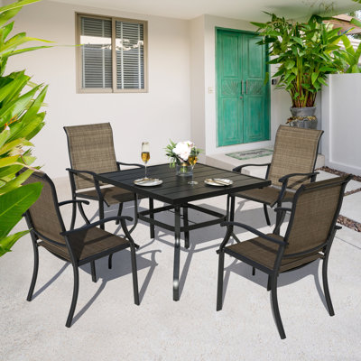 Outdoor Patio PVC-Coated Dining Armchair, Powder-Coated Iron Frame for Patio, Black
