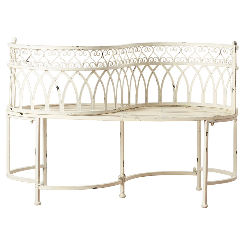 Antique White Victorian Heart-Shaped Kissing Bench