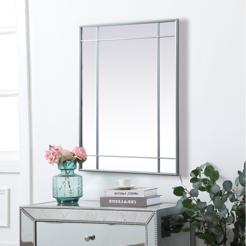 Chancey Iron Rectangle Wall Mirror, Silver, 40"H x 30"W