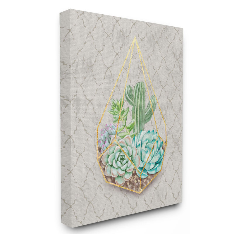 «Succulent Basket Gold Grey», impression, Toile tendue, H 40 po x l 30 po