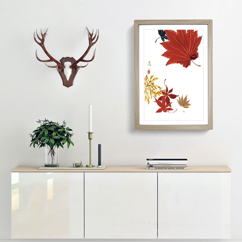 Maple Leaves by Shibata Zeshin - Framed Print, 65cm H x 48cm W x 2cm D, Oak Framed