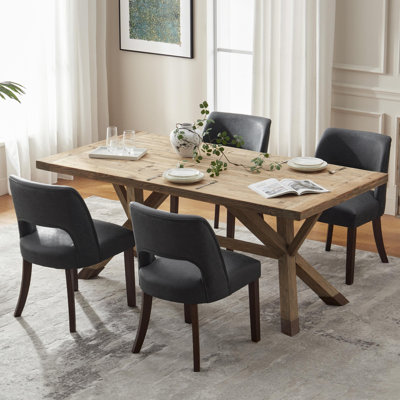 VKNOW Faux Leather Upholstered Dining Chairs Set of 4, High-Density Foam Cushion, Walnut Rubber Wood Legs for Dining Room, Bedroom, Black