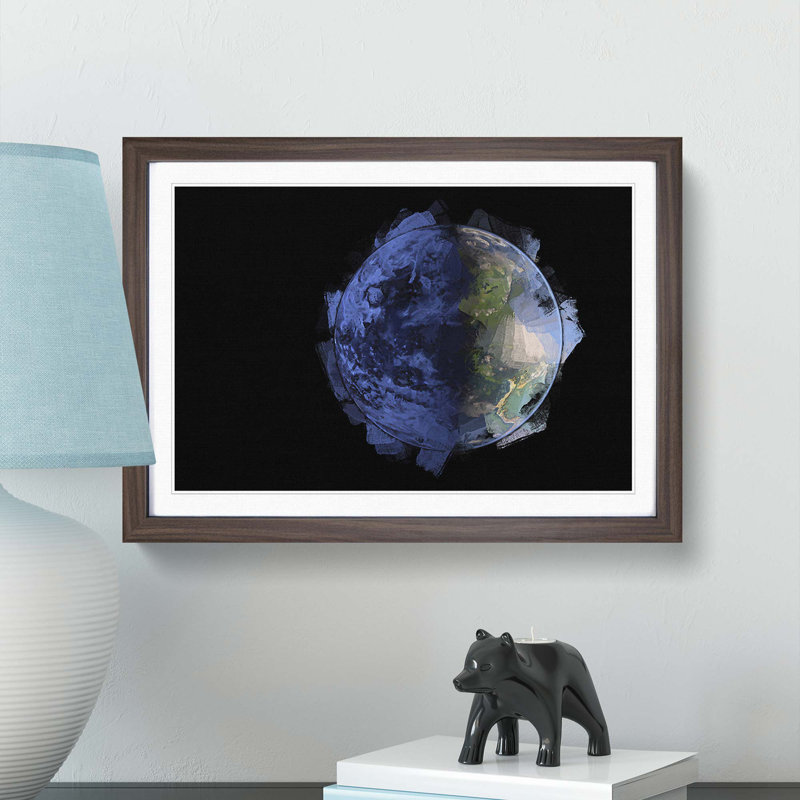 Blue Planet Earth in Abstract - Picture Frame Graphic Art Print, Walnut Framed, 48cm H x 65cm W x 2cm D