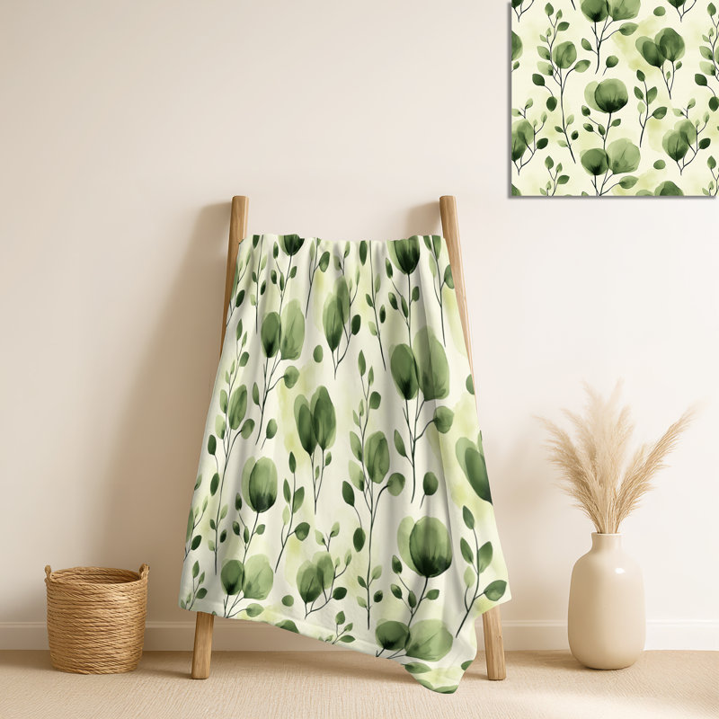 Moss Petal Drift - couverture douillette à motif floral vert, jeté rétro doux