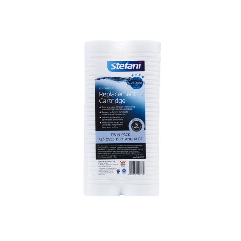 Stefani 10" Universal replacement cartridge Sediment 5 Micron TWIN PACK