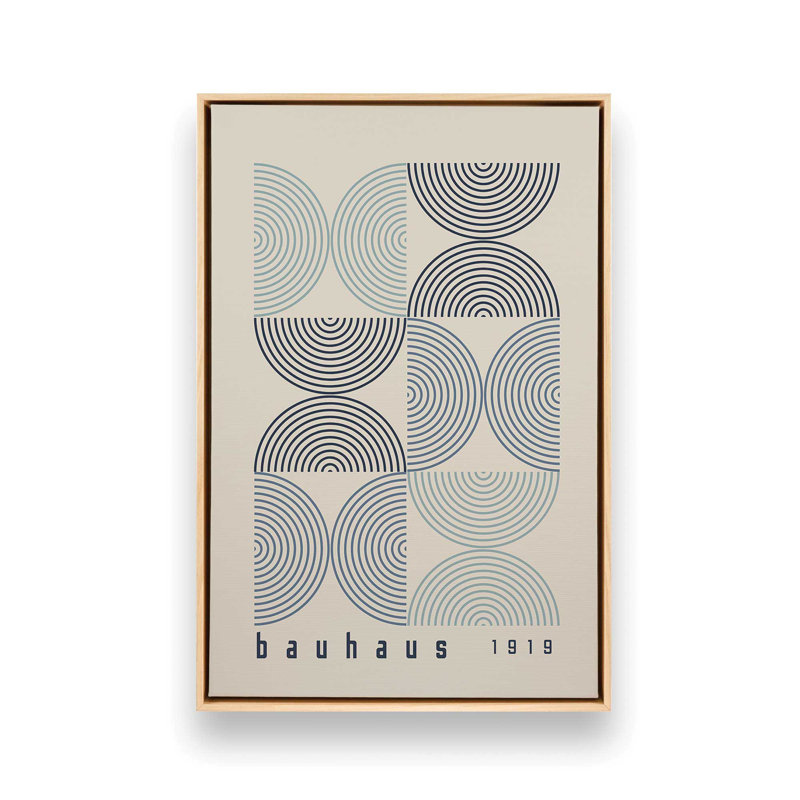 Affiche de composition Bauhaus, Cadre américain en érable flottant, H 12,75 po x l 8,75 po, Beige / bleu / bleu foncé