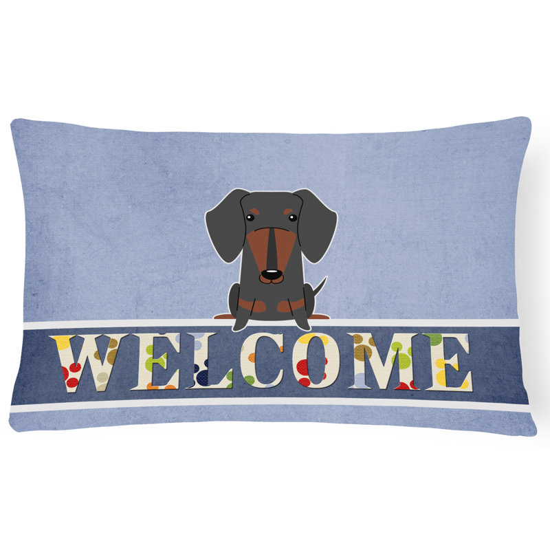  Coussin Dachshund Welcome, Noir / brun clair