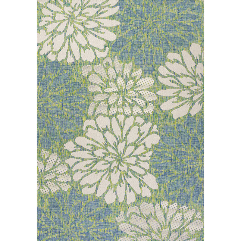 Tapis intérieur / extérieur crème / vert Zinnia, Rectangle 3 pi 1 po x 5 pi