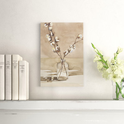 Coton dans un vase en verre - peinture sur toile tendue