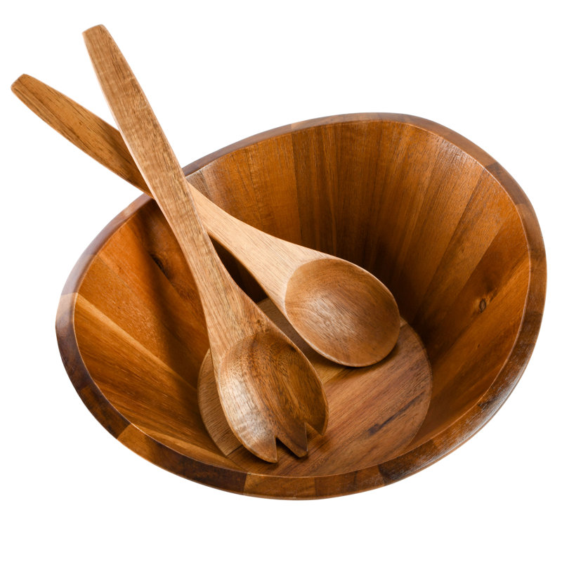 Sherwood Acacia Wood Salad Bowl with Serving Utensils, 10.25"