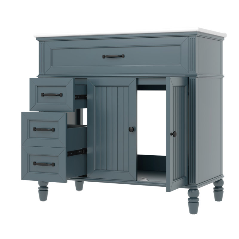 Meuble-lavabo 36 po avec lavabo, armoire de salle de bain bleue avec tiroirs, cadre solide et panneau de fibres à densité moyenne, un paquet