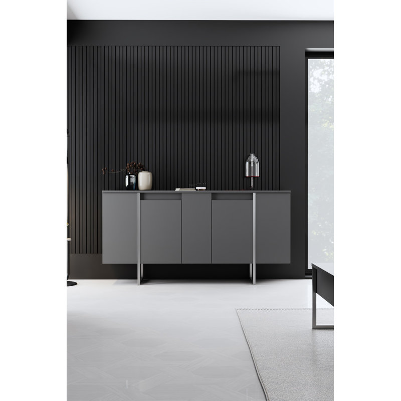 Modern Console Table with Metal Legs, Anthracite & Silver, 63.0 x 13.8 x 31.5 inches | 100% Melamine Coated Particle Board, Thickness: 0.7 inches | Sleek Industrial Design for Living Room & Entryway