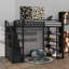 Lit mezzanine double en métal, avec tablettes de rangement, armoires et garde-robe