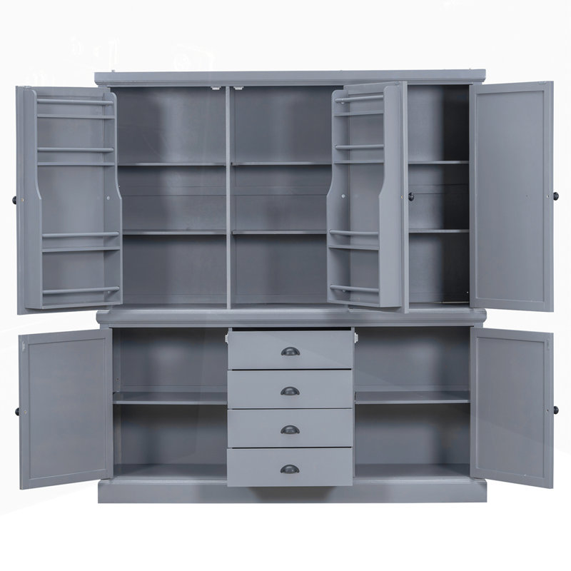 Armoire de cuisine autoportante avec tiroirs et tablettes réglables pour la salle à manger, Gris