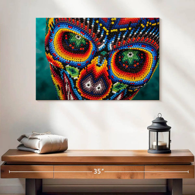 Senne Huichol Bead Skull, 16" H x 24" W