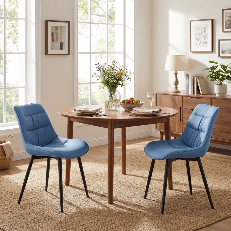 Emsley Faux Leather Upholstered Dining Chair Armless Side Chair with Metal Legs, Blue