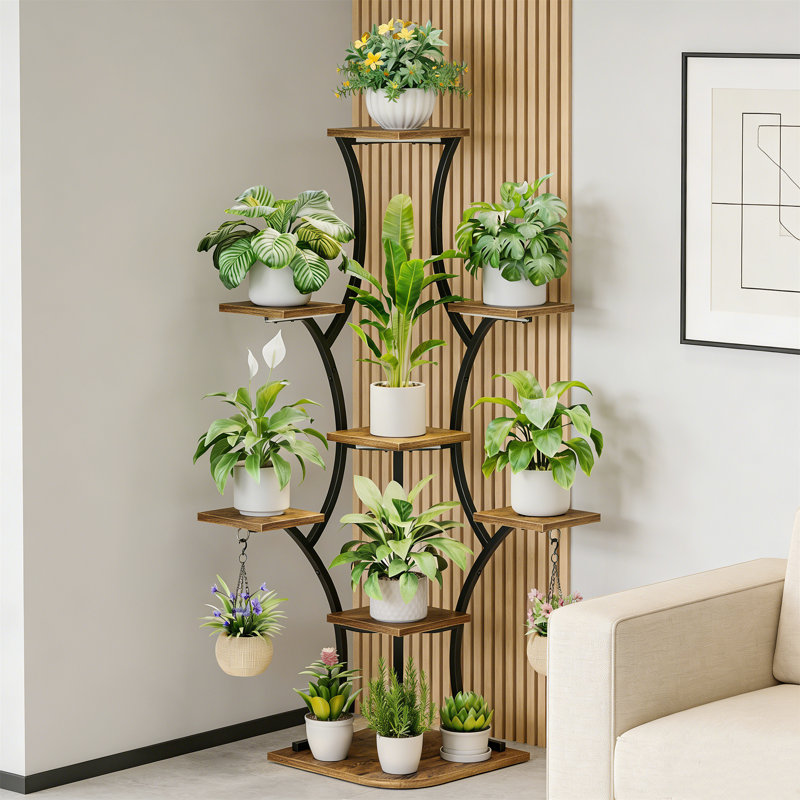 Support pour plante d'angle avec lumière de croissance, tablette à niveaux de 90 degrés avec lumières de minuterie pour plantes d'intérieur, support d'affichage multifonctionnel