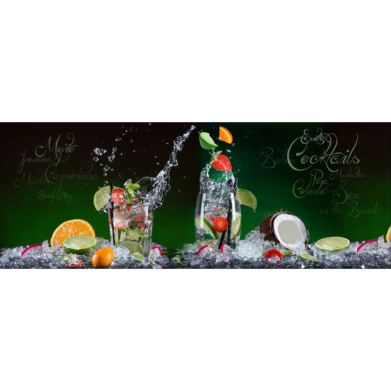 Exotic Coctails - Graphic Art Print on Glass, 50 cm H x 125 cm W x 1.4cm D