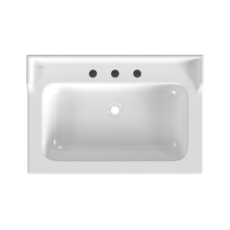 Gloss White Fireclay Rectangular Console Bathroom Sink with Overflow, Polished Nickel, 8" Centers