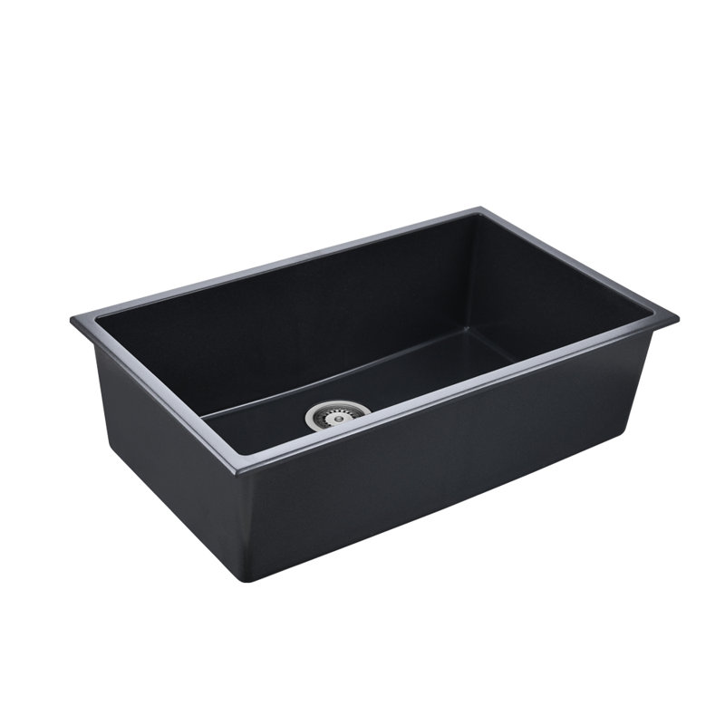 30'' L Single Bowl Quartz Kitchen Sink, Matte Black