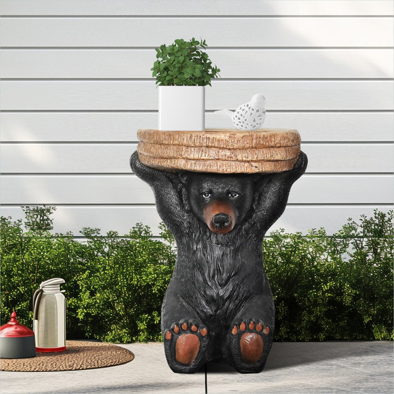 Statue décorative de table d'appoint | Ours noir rustique fantaisiste de 20,8 po de hauteur pour porche de patio | Noir | Ciment béton