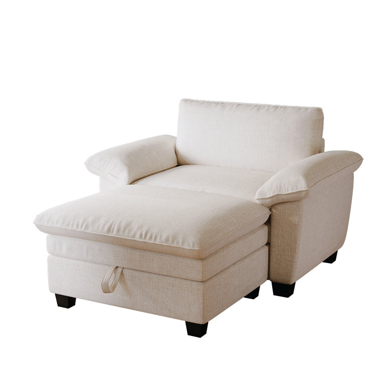 Chaise longue en chenille beige de 51 po avec rangement confortable et confortable pour la chambre à coucher, Beige