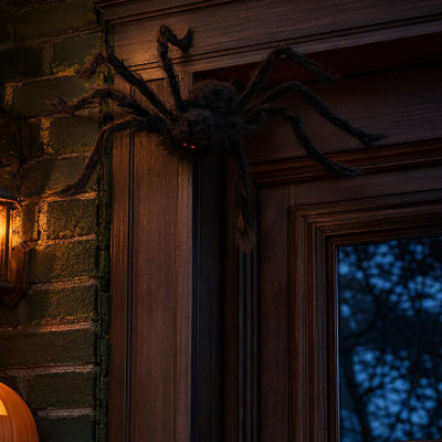 Halloween Giant Hairy Spider Decoration, 2pcs Large Outdoor Indoor Scary Black Spider Prop for Haunted House, Yard, Lawn and Party Decor