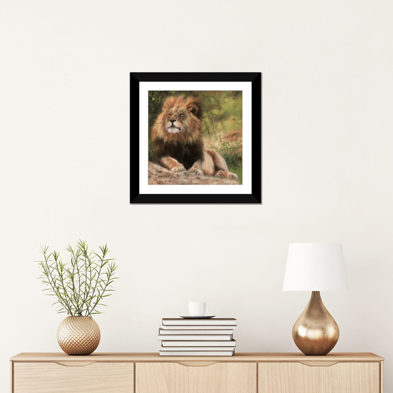 «Lion Laying Down», impression sur toile, H 24 po x l 24 po x P 1 po, Papier d'art encadré noir, Blanc