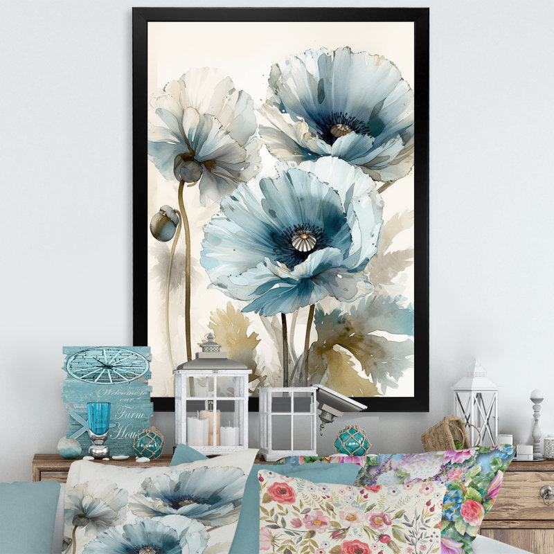 " Radiance Remember Poppy I ", 40"H x 30"W x 1.5"D, Black Single Picture Framed