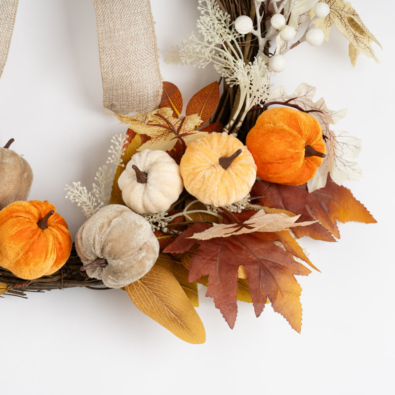 50cm Velvet Pumpkins Half Wreath with Bow