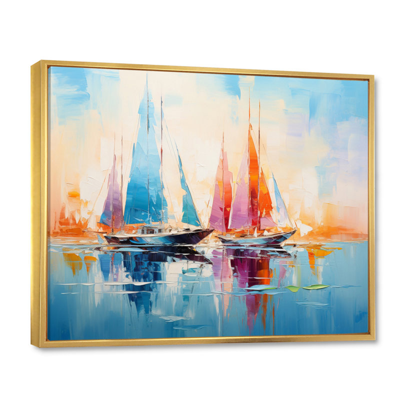 Sailboat Abstract Coastal Symphony I - Sailing Boat Canvas Wall Art, H 34 po x l 44 po x P 1,5 po, Cadre flottant doré