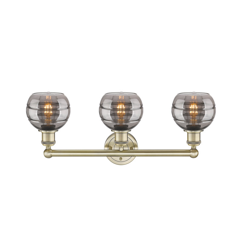 Éclairage pour meuble-lavabo 3 lumières Natick, Gris fumée clair, Laiton antique