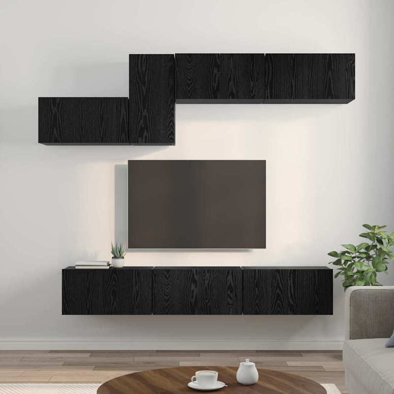 TV Cabinet Set With Drawer 7 Pcs 60 X 30 X 30 Cm, Black Oak
