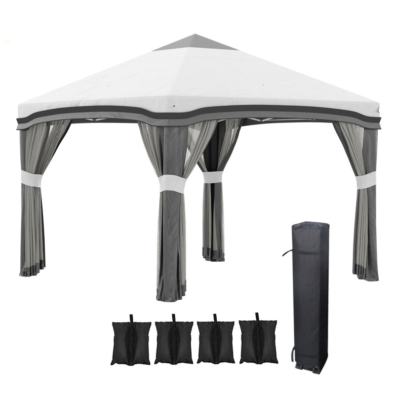 Tente à auvent escamotable avec filet Outsunny, Gray