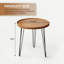 Table d'appoint ronde en grain de bois, avec rebord anti-chute et pieds en épingle à cheveux noirs, style Mid-Century compact et robuste