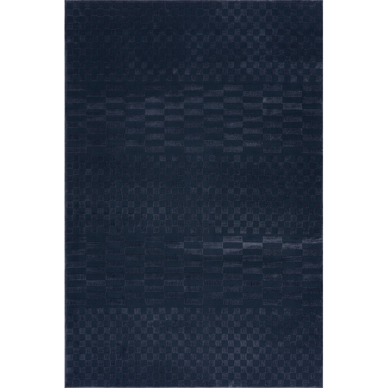  Faelora Checkered Washable Area Rug, Blue, Rectangle 9'3" x 12'