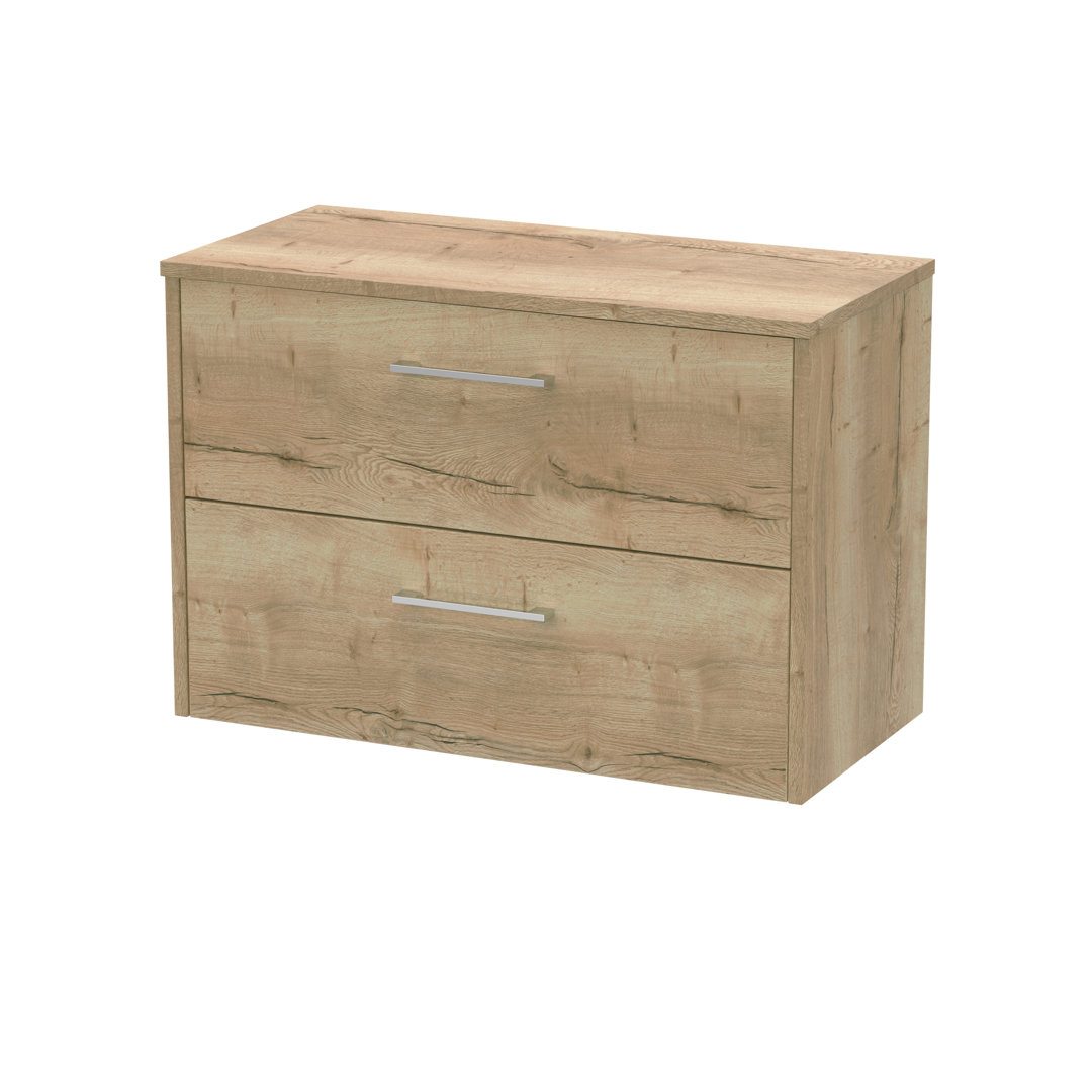 Hudson Reed Autumn Oak Juno Woodgrain Wall Hung 2 Drawer Vanity Unit With Worktop | | Mdf | 800Mm - Image 3
