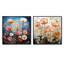 Blue Enchanted Gardens V - Ensemble de 3 collages floraux carrés-568243486-568243485