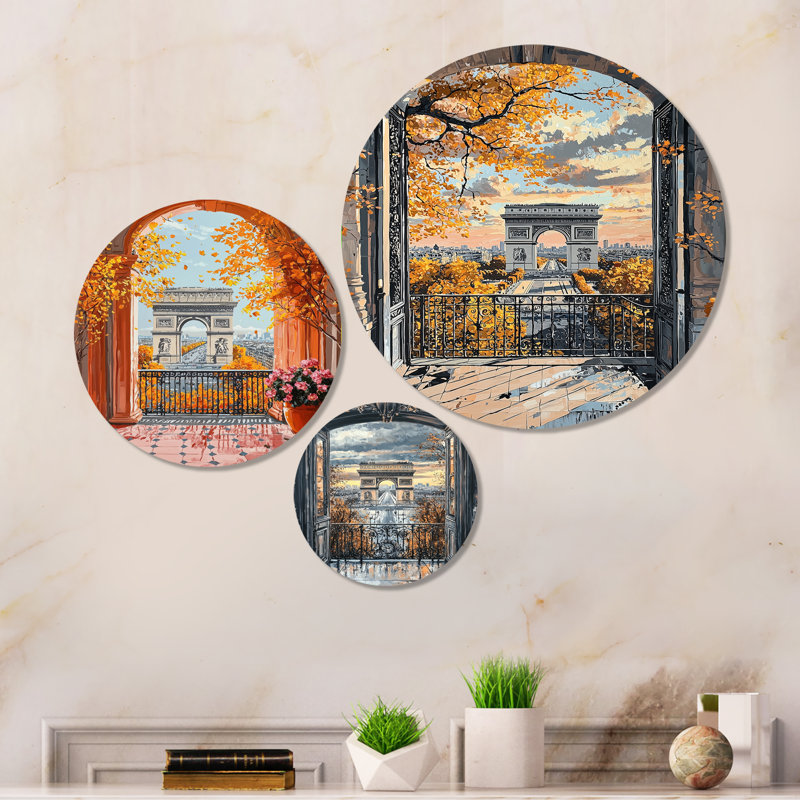 «Yellow Yellow Arc De Triomphe Views In Paris I - Cityscape», art mural en métal 3 pièces