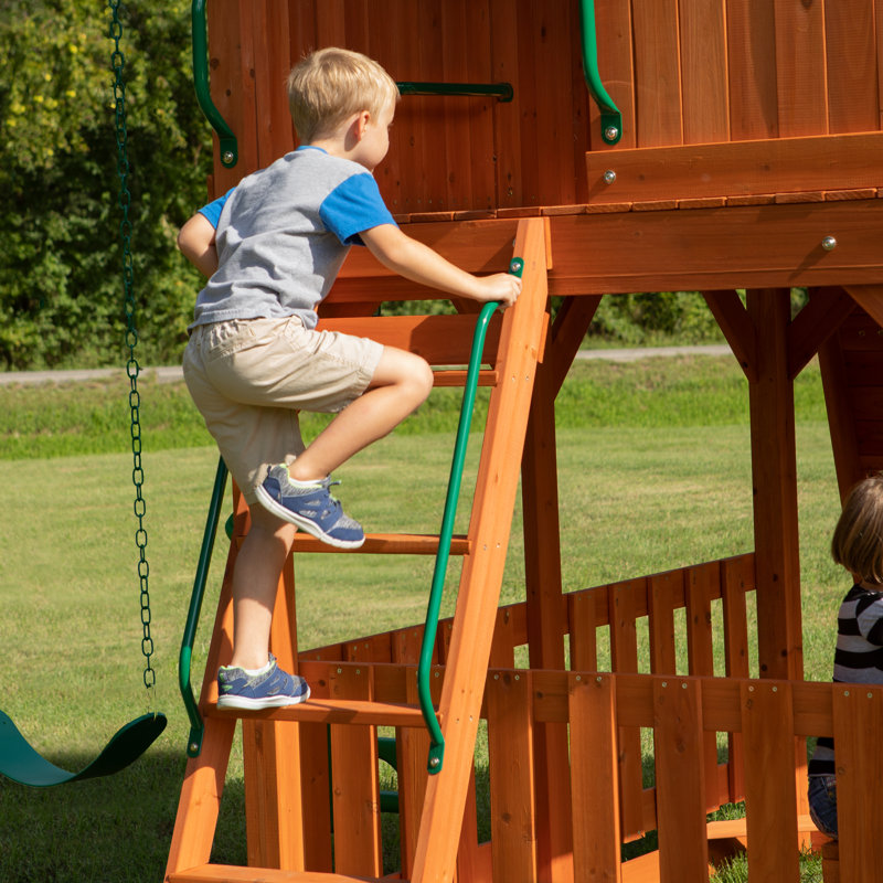 Skyfort II Cedar Wood Swing Set with Slide and Swings